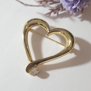 Vintage AAi Gold Plated Crystal Heart Brooch or Pin Signed AAi